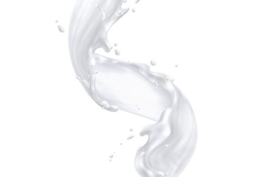 Milk splashes realistic composition with isolated image of spluttering white liquid on blank background vector illustration